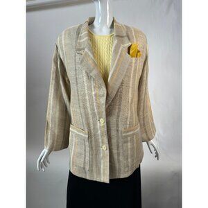 Vintage Betty Hanson Beige Linen Striped Blazer Women's Size 10 Made In USA